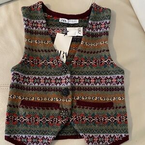 Zara Multicolor Patterned Sweater Vest